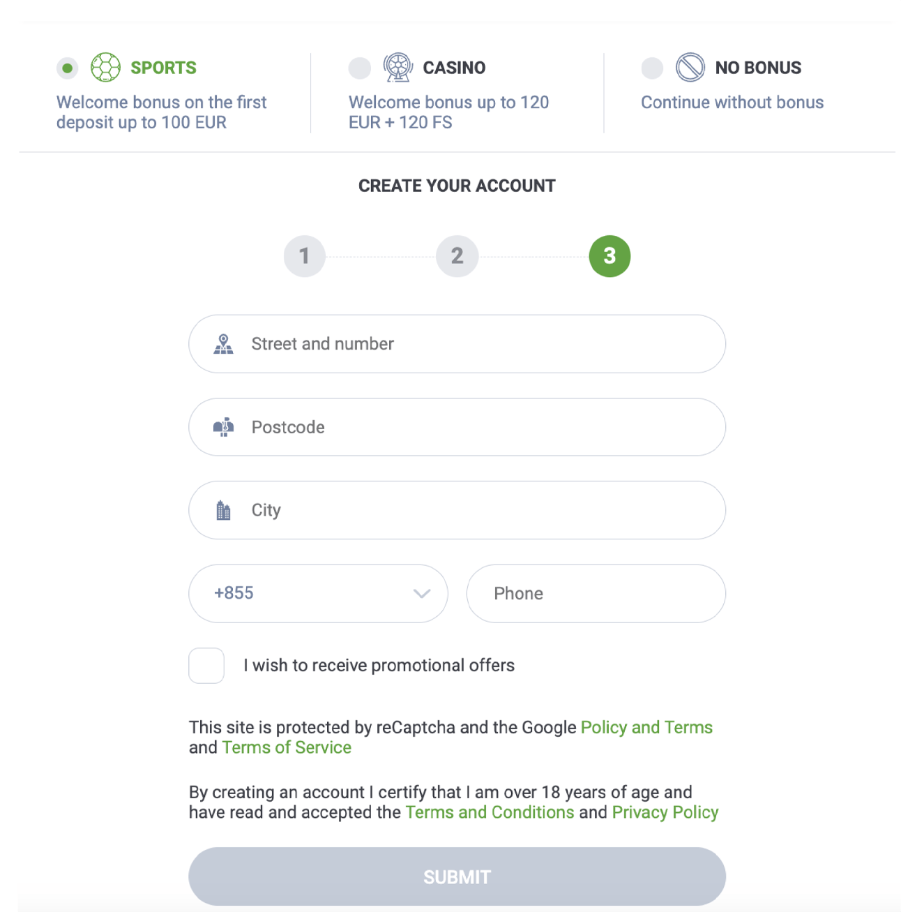 20BET Registration steps